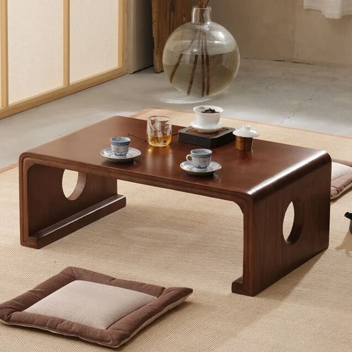 Traditional Japanese Rectangular Paulownia Solid Wood Tatami Coffee Table For Living Room & Bedroom