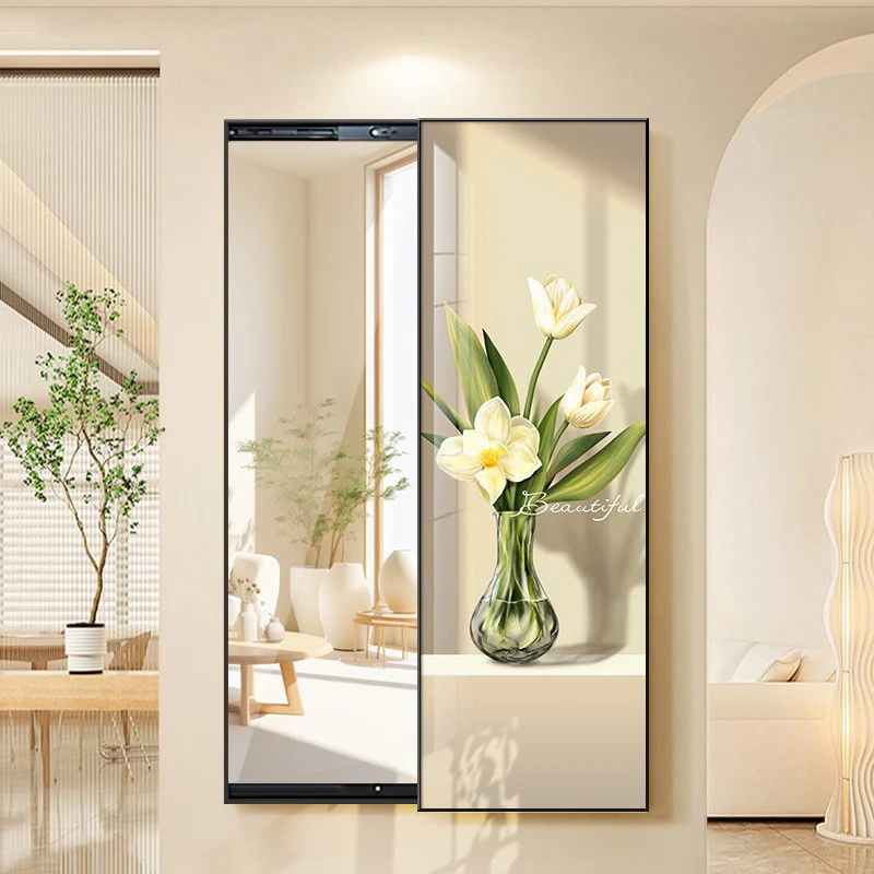 Contemporary Creative Rectangular Float Glass PS Push-Slide Decorative Full-Length Mirror For Living Room & Entryways