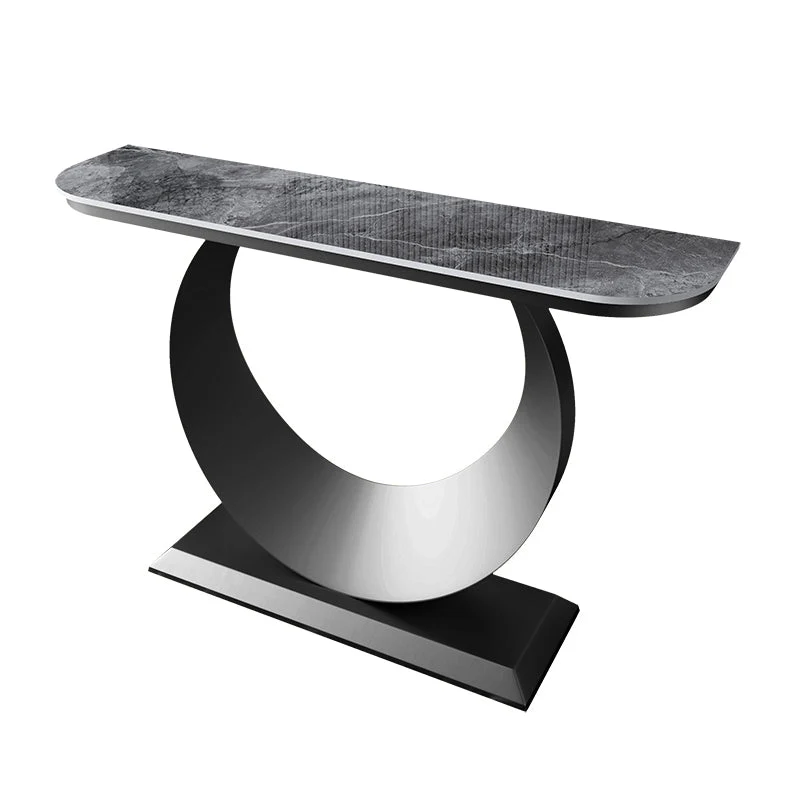 Contemporary Half Moon Console Accent Table Antique Finish Console Sofa Table in Stone
