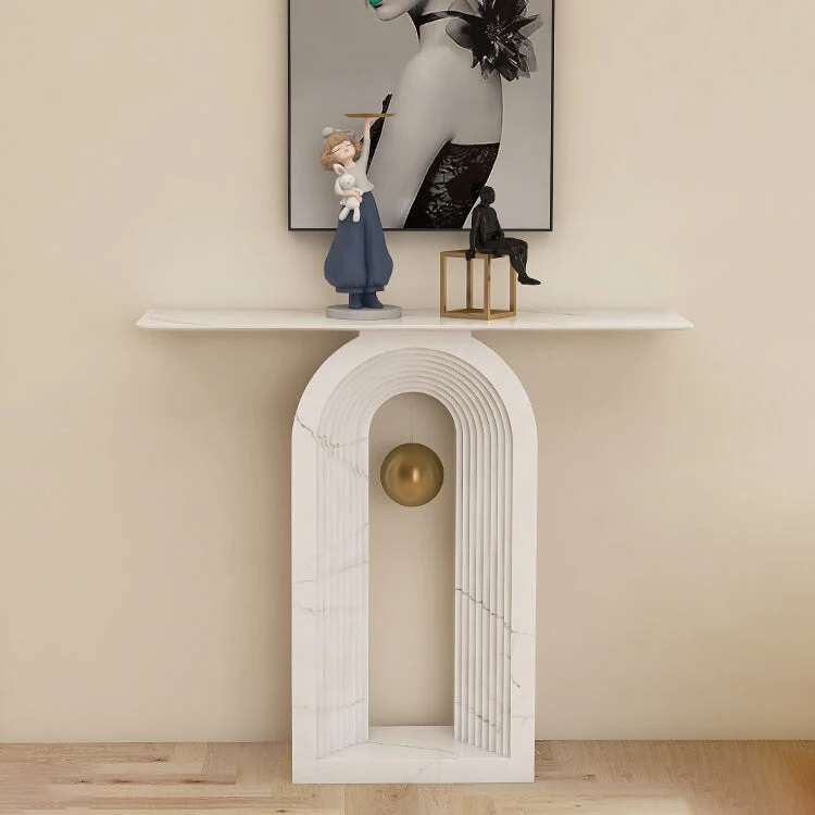 Glam Console Table Rectangle Stone Accent Table , 12 inch Width