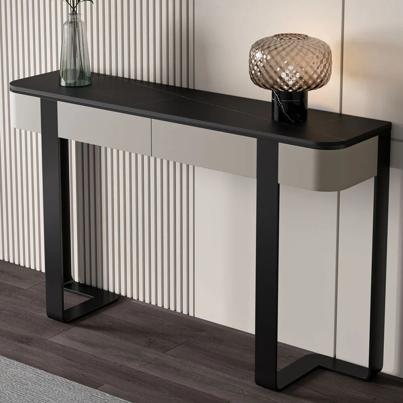 14 inch Wide Glam Console Table Half Moon Marble Accent Table