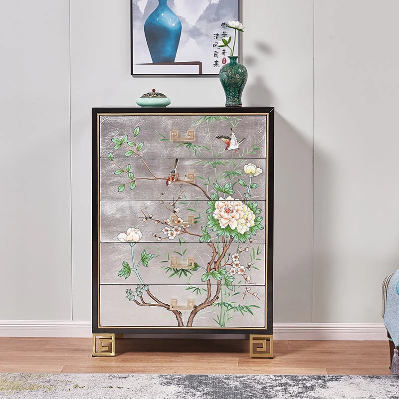 Traditional Storage Chest Solid Wood Dresser with 5 Drawers , 15.6 Inch Width