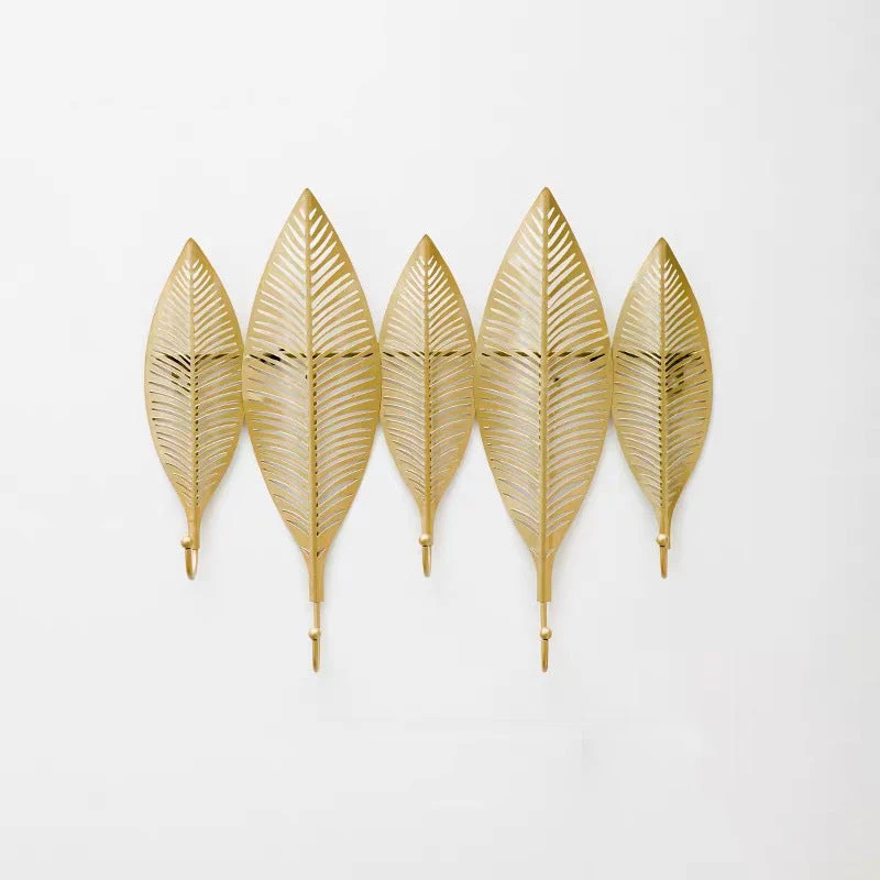 Metal Hall Stand Leaves Shape Wall-Mounted with Hooks Industrial Coat Rack