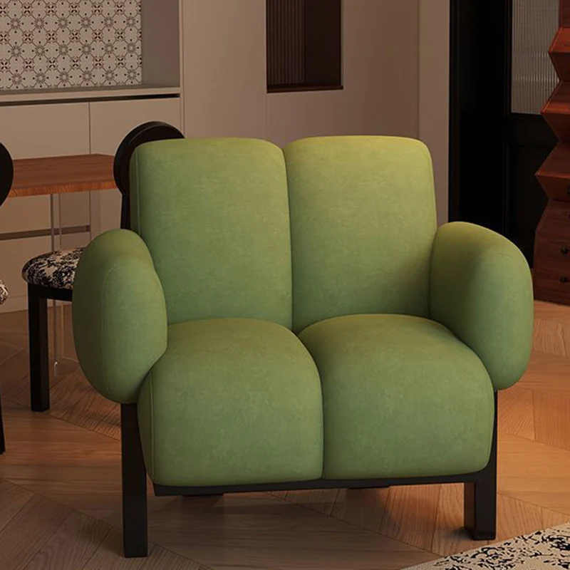 Traditional Vintage Curved Cotton-Linen Sponge Velvet Fabric Metal Accent Chair Backrest Armrest For Living Room