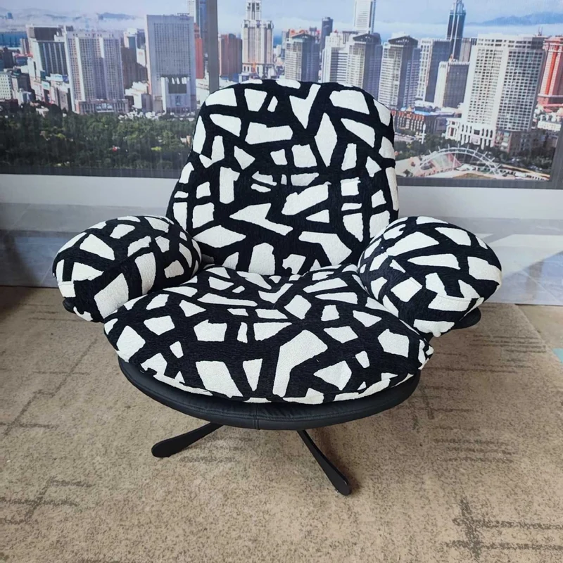 Modern Minimalist Curved Metal Linen-Cotton Cat-Scratch-Resistant Leather Accent Chair Sponge Pearl Cotton Backrest Armrest For Living Room
