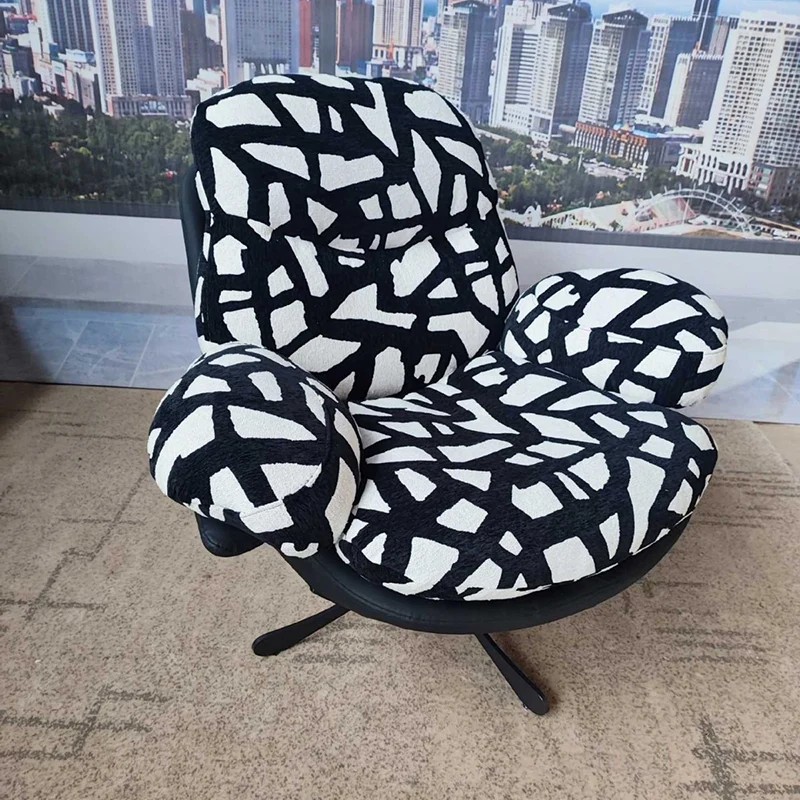 Modern Minimalist Curved Metal Linen-Cotton Cat-Scratch-Resistant Leather Accent Chair Sponge Pearl Cotton Backrest Armrest For Living Room
