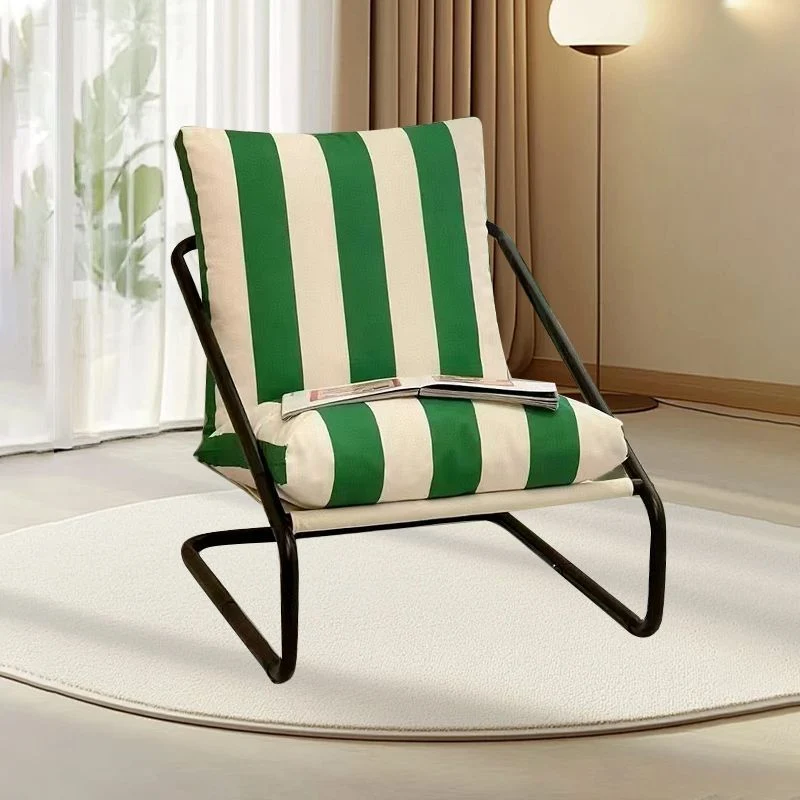 Modern Minimalist Curved Metal PP Cotton Fabric Accent Chair Backrest Armrest For Living Room
