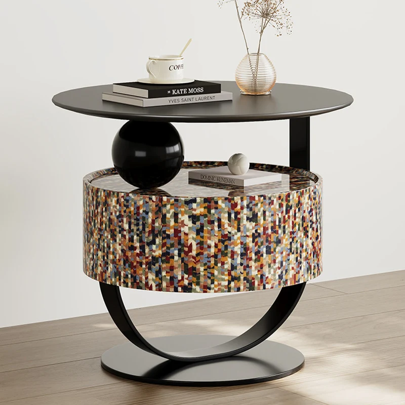 Modern Luxury Round Plywood Nightstand 1-Drawer For Bedroom