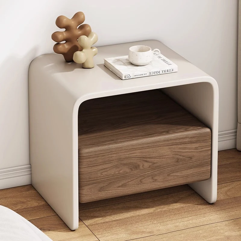 Modern Minimalist Rectangular Multi-Layer Solid Wood Nightstand 1-Drawer For Bedroom