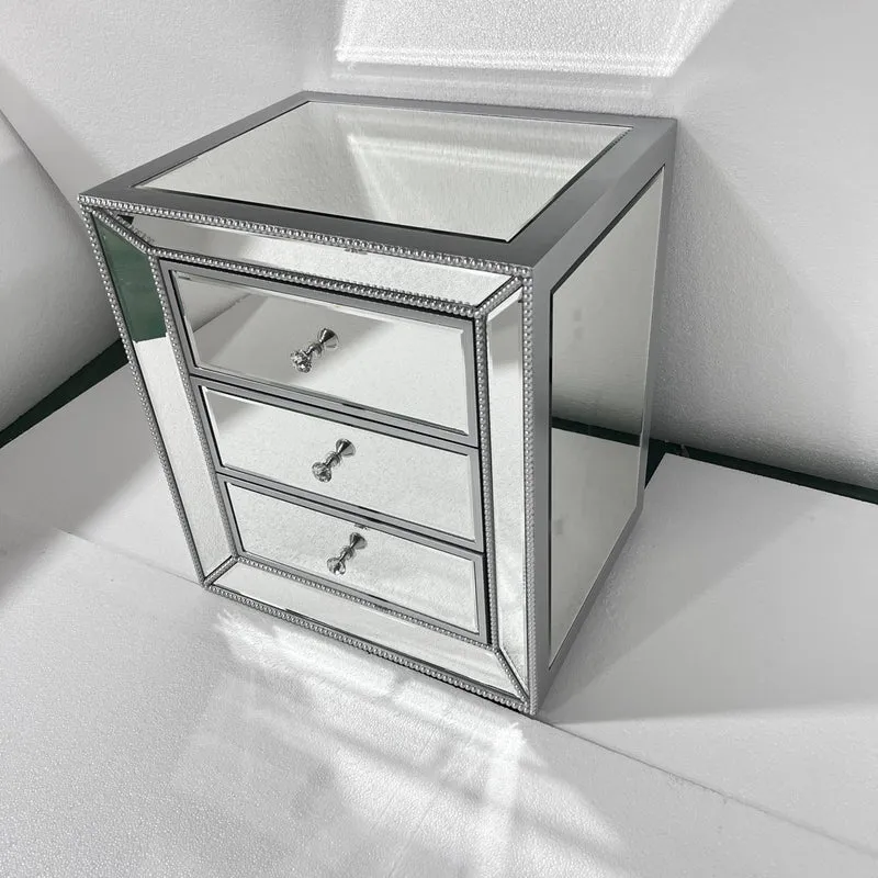 Modern Luxury Rectangular Glass Medium Density Fiberboard Nightstand 3-Drawer For Bedroom