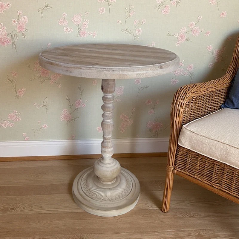 Traditional Vintage Round Solid Wood Iron Coffee Table For Living Room