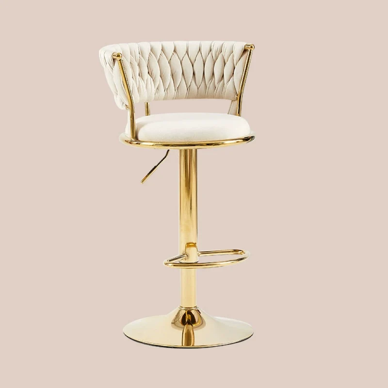 Contemporary Nordic Round Velvet Iron Swivel Height-adjustable Bar Stool Backrest Armless For Dining Room & Kitchen