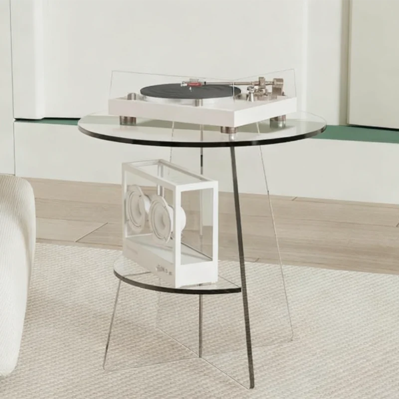 Modern Art Deco Transparent Geometric Acrylic Side Table 2-Tier For Living Room