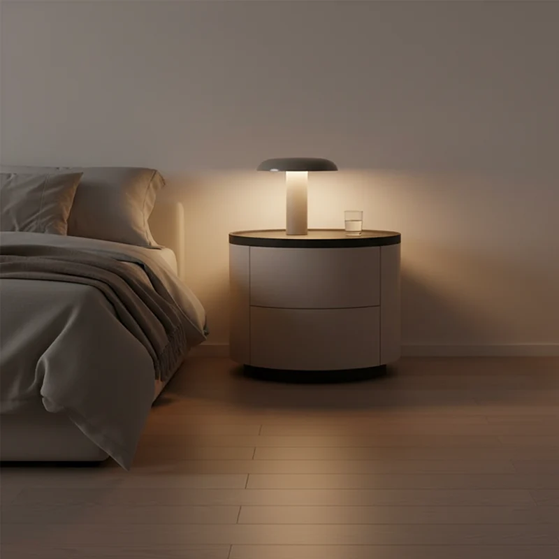 Durable Dual-Material Nightstand - Minimalist Rounded Shape & Organized Storage Bedside Table 2-Drawer For Bedroom