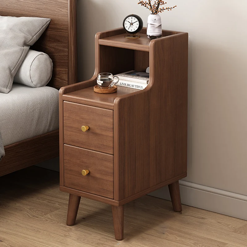 Traditional Chinese Medium Density Fiberboard Curved Rectangular Nightstand 2-Drawer For Bedroom