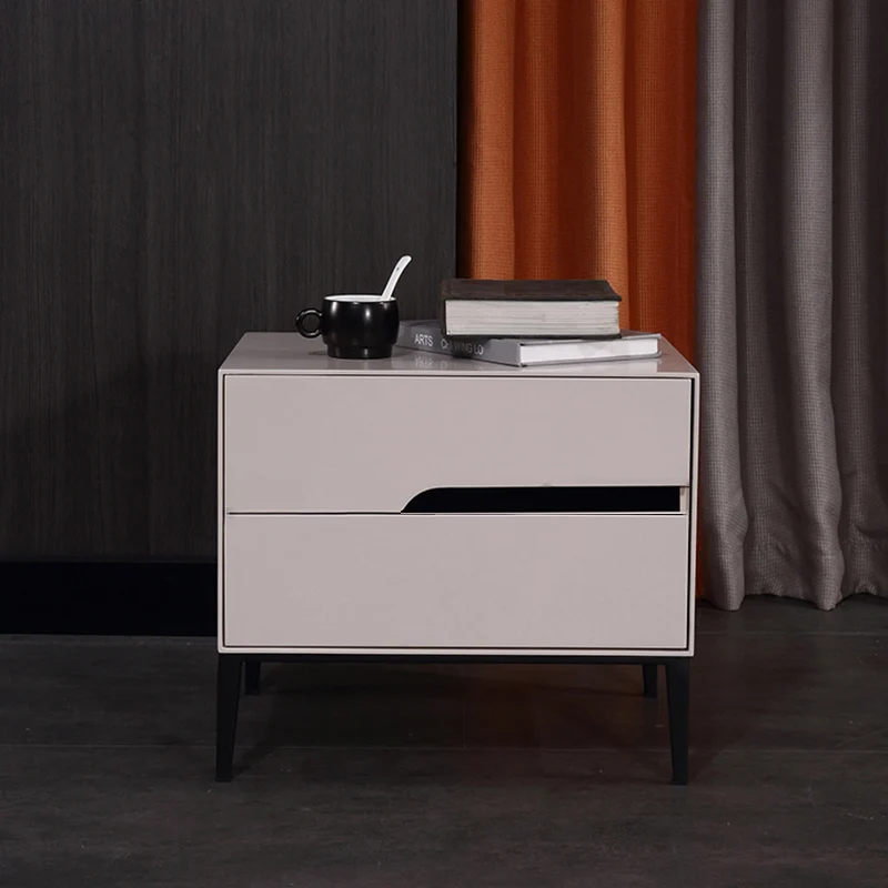 Baked-Enamel Bedside Table - Hassle-Free Access Nightstand 2-Drawer For Bedroom