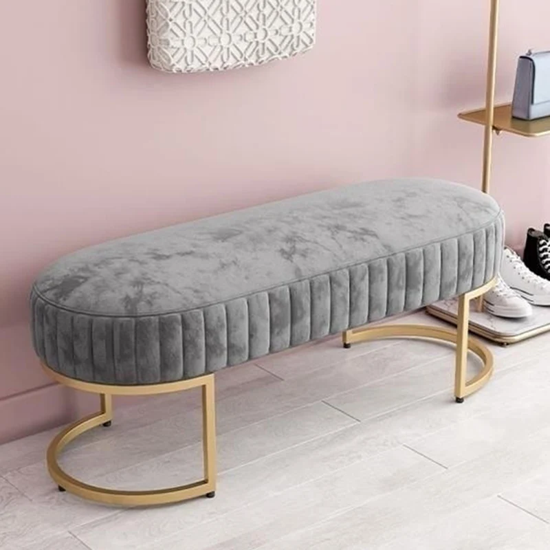 Modern Luxury Velvet Metal Long-Oval Shoe Bench For Living Room