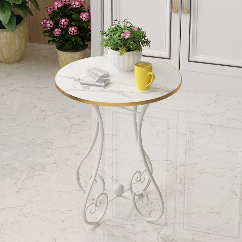 Modern Minimalist Round Iron Medium Density Fiberboard Side Table 4-Leg For Living Room