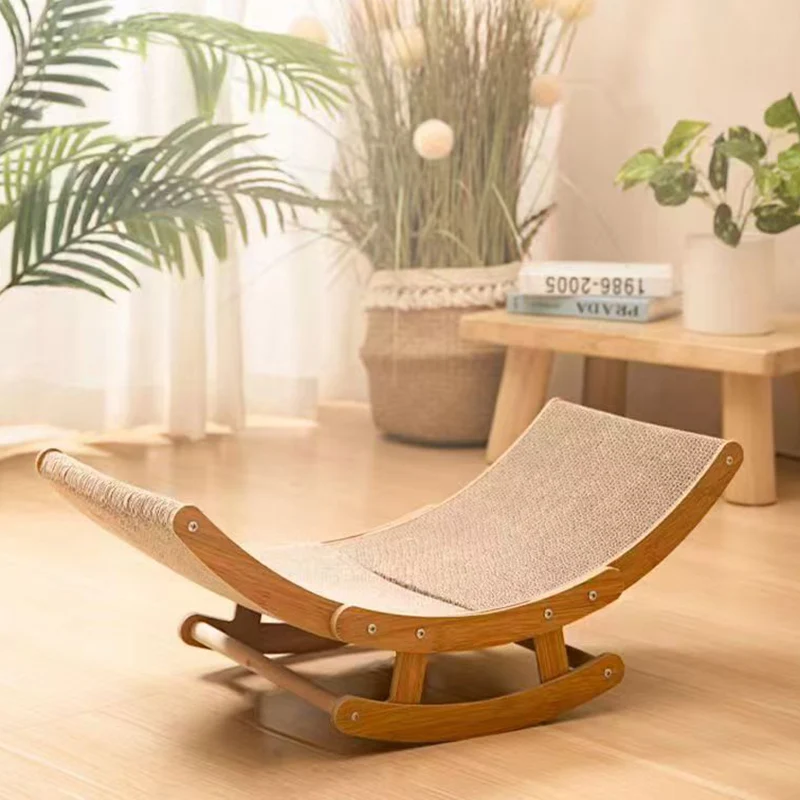 Modern Minimalist Curved Wooden Board Corrugated Paper Cat Rocking Chair For Living Room