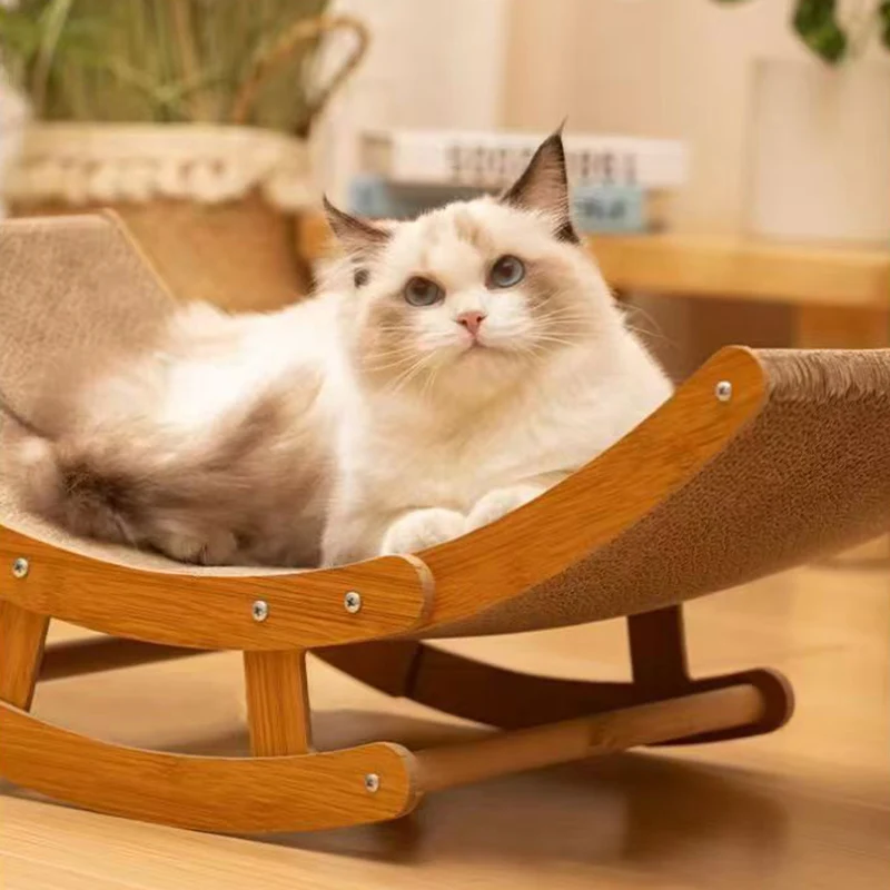 Modern Minimalist Curved Wooden Board Corrugated Paper Cat Rocking Chair For Living Room