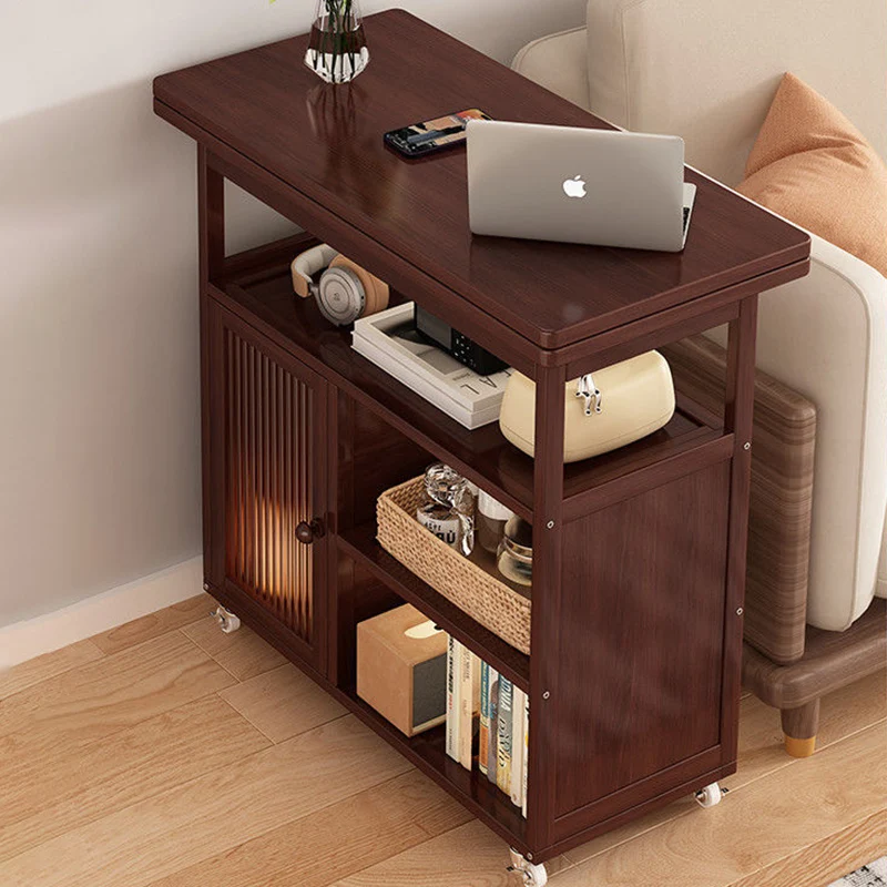 Modern Minimalist Rectangular Acrylic Bamboo Side Table 4-Tier 1-Cabinet Movable For Living Room
