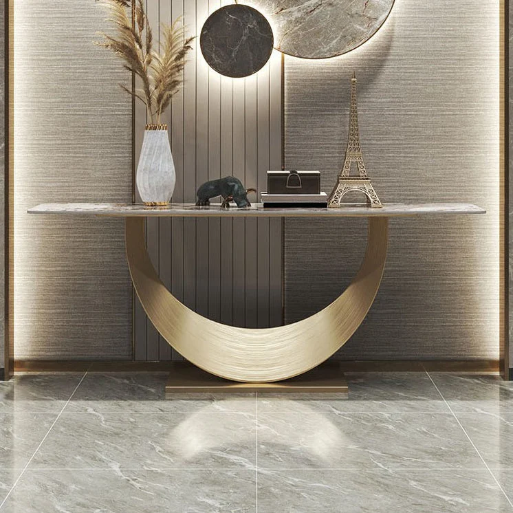 Glam Rectangle Console Accent Table Stone Console Sofa Table for Hall