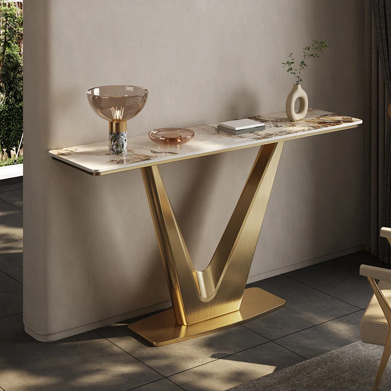 14 inch Wide Glam Console Table Stone Rectangle Accent Table for Hall