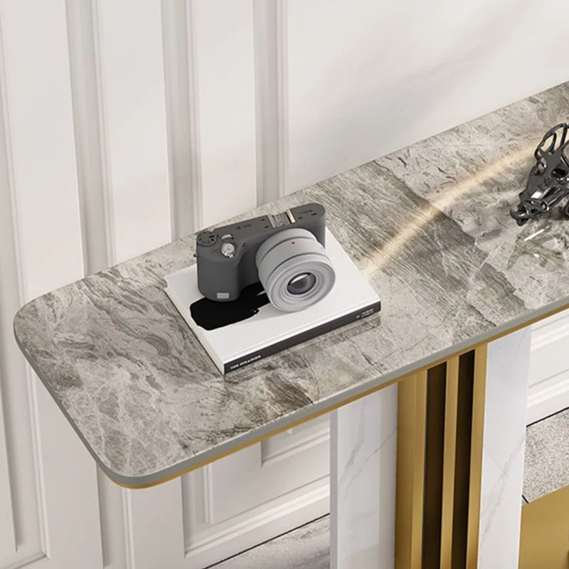 Glam Stone Accent Table Rectangle Iron Console Sofa Table for Hall