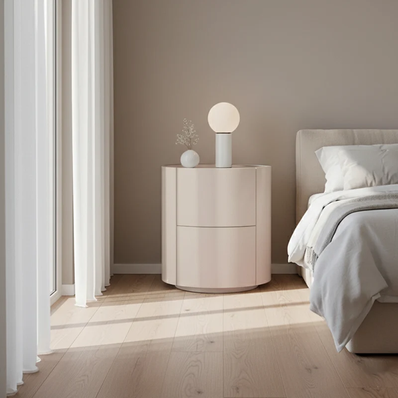 Nordic Rounded Cabinet Nightstand - Sturdy Build & Minimalist Soft Texture Bedside Table 2-Drawer For Bedroom
