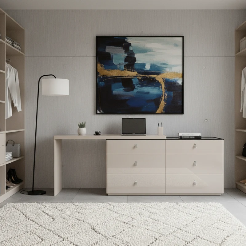 Modern Adjustable-Length E1 MDF Storage Cabinet With 6 Drawers - Minimalist Rectangular Makeup Vanity For Bedroom & Home Office