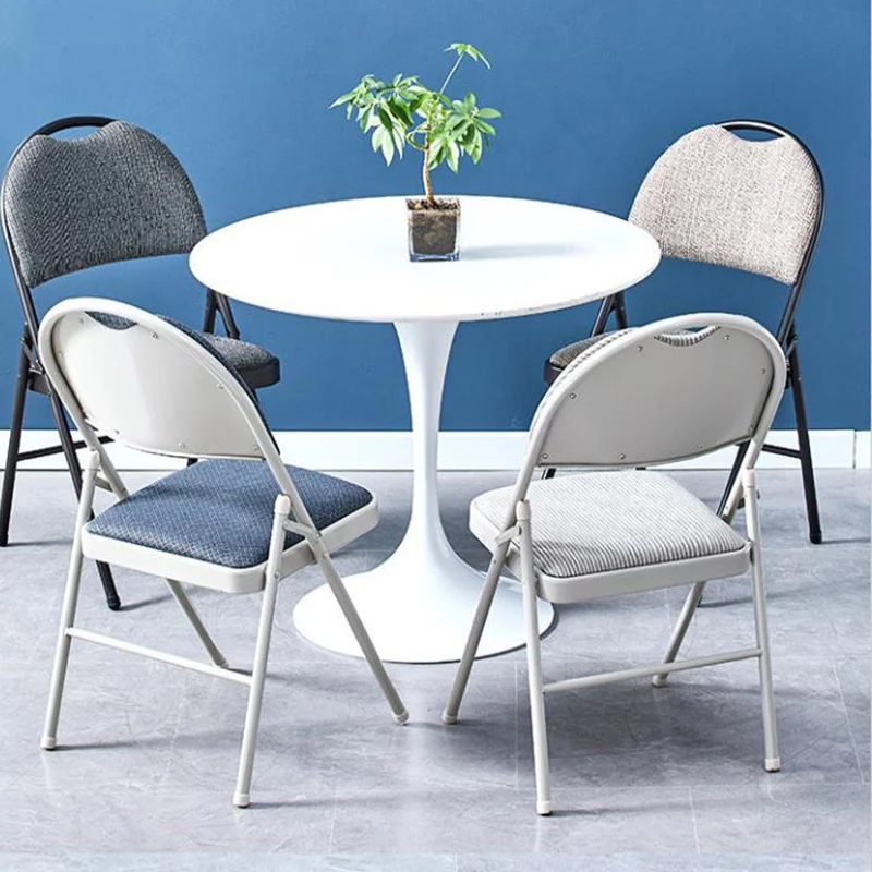Modern Minimalist Cotton-linen Blend Carbon Steel Square Folding Dining Chair For Restaurant & Home Use