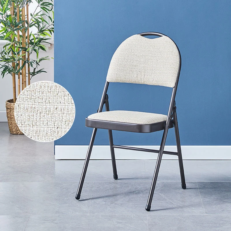 Modern Minimalist Cotton-linen Blend Carbon Steel Square Folding Dining Chair For Restaurant & Home Use