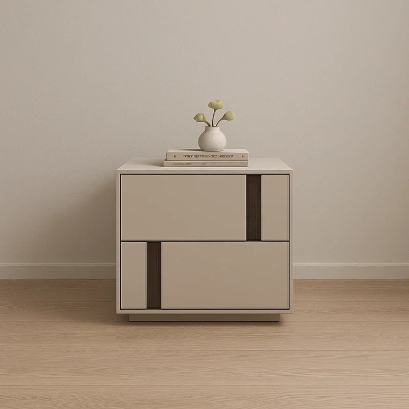 Modern Minimalist Rectangular Nightstand With 2 Drawers E1 MDF Featuring Smooth-Sliding Rails For Bedroom