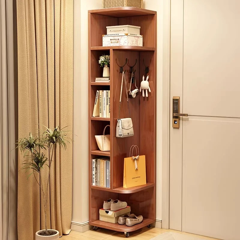 Modern Minimalist Rubberwood Rectangular Corner Shelf Unit With 7-Tier Storage For Bedroom & Living Room