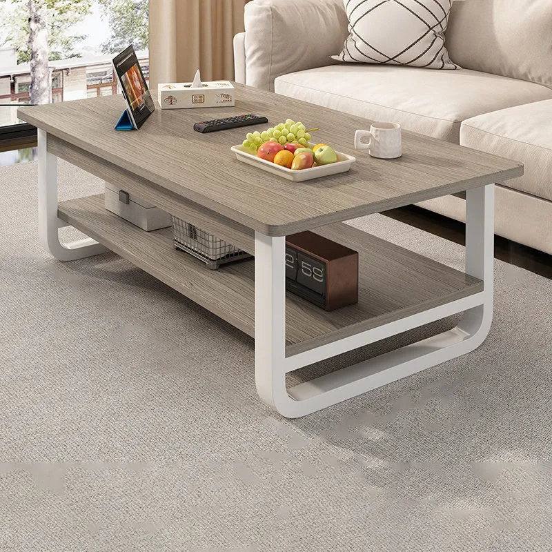 Contemporary Industrial MDF & Steel Pipe Rectangular Coffee Table 2-Tier For Living Room
