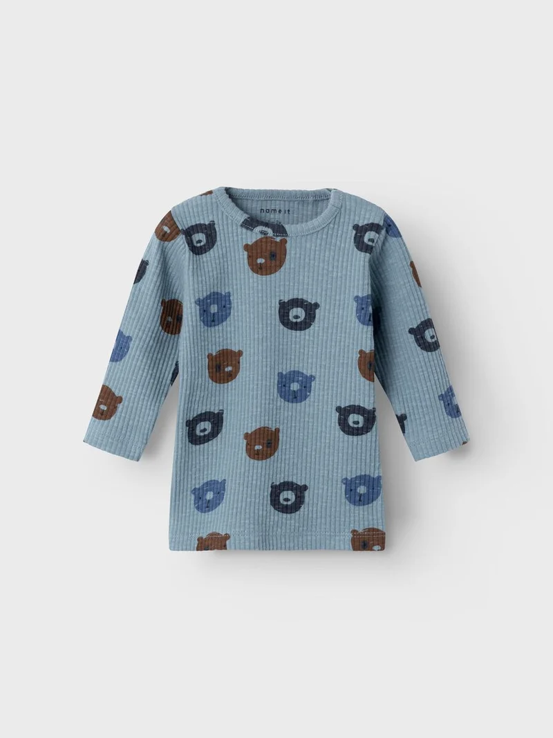 name it- PRINT OBERTEIL MIT LANGEN ÄRMELN blau teddy