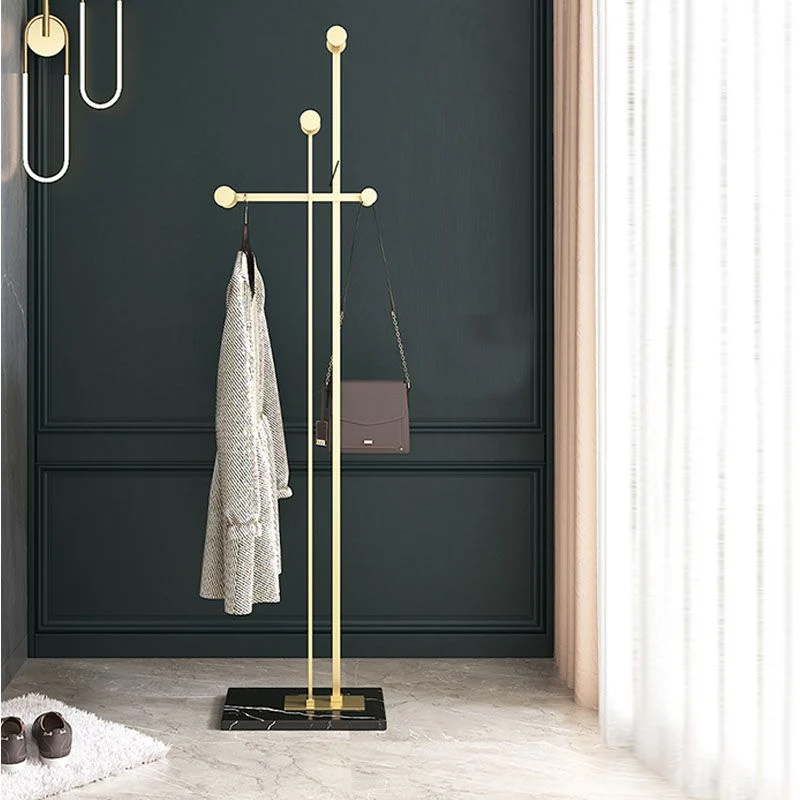 Contemporary Coat Rack Free Standing Coat Hook Metal Hall Stand with Slate Base