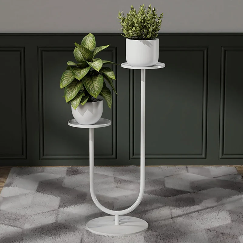 Contemporary Nordic Round Iron Stone Slab Display Rack 2-Tier For Living Room