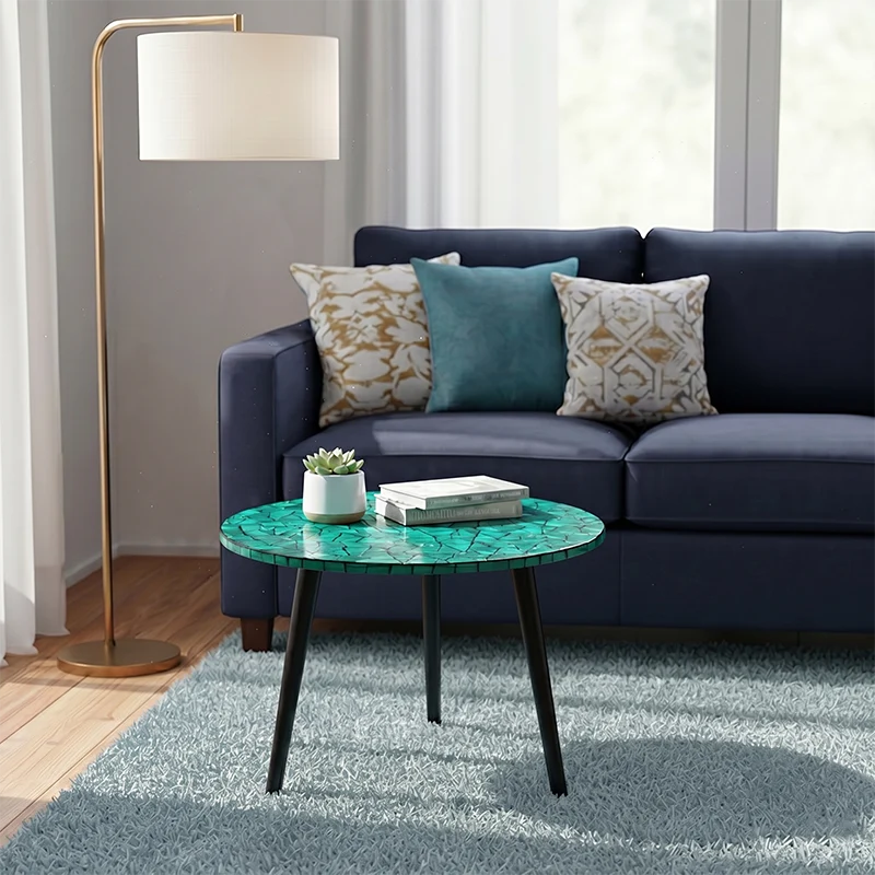 Modern Luxury Round Shell Resin Side Table 3-Leg For Living Room