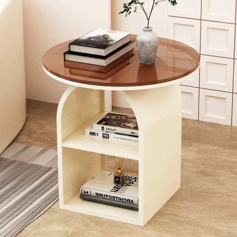 Modern Minimalist Round Glass Iron Coffee Table 3-Tier For Living Room