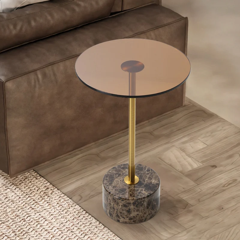 Modern Luxury Round Tempered Glass Marble Stainless Steel Coffee Table For Living Room