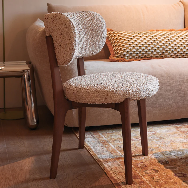 Modern Minimalist Round Cotton-linen Ash Wood Solid Wood Dining Chair Backrest Armless For Dining Room & Kitchen