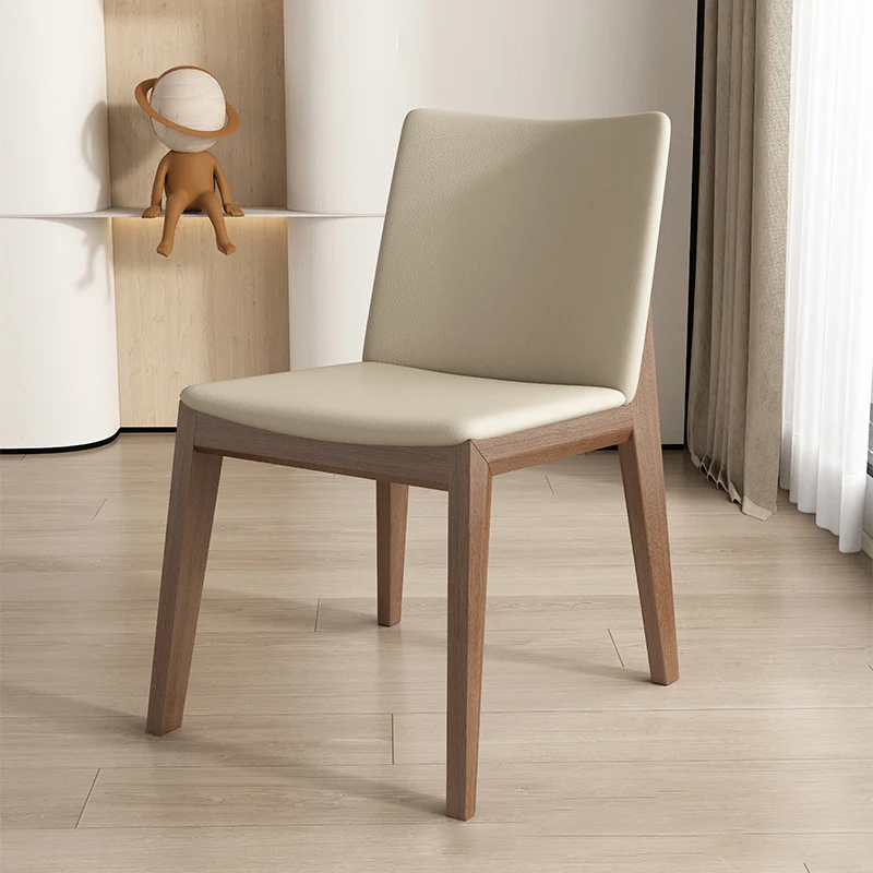 Modern Minimalist Square Rectangular Faux Leather Ash Wood Dining Chair Backrest Armless For Dining Room & Kitchen