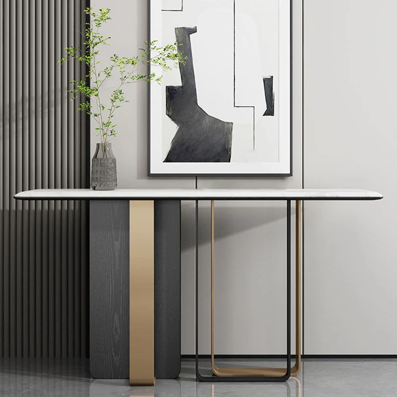 Glam Stone Accent Table Rectangle Console Sofa Table for Hall