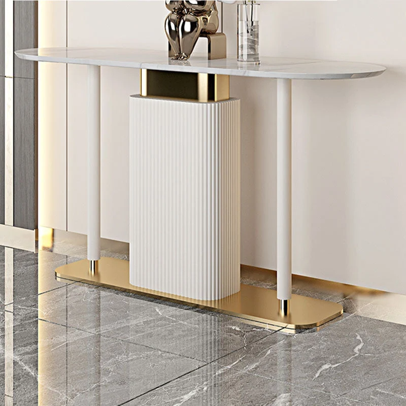 Modern Oval Console Table Stone Console Sofa Table in White/Black