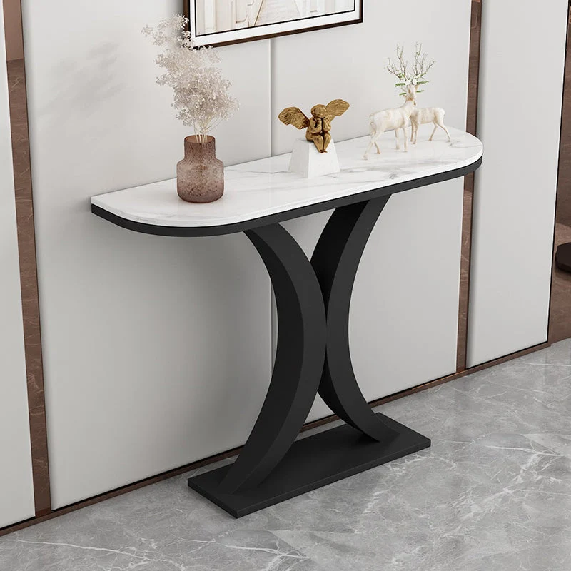 Glam Console Table Half Moon Marble Accent Table , 12 Inch Wide
