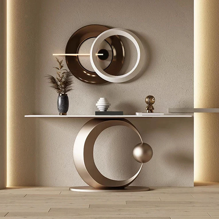 Glam Rectangle Accent Table Stone Console Sofa Table for Hall