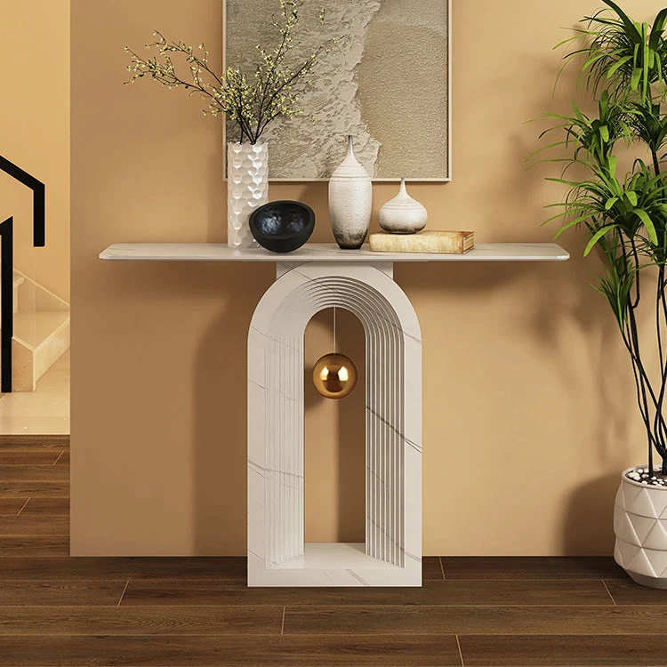 Contemporary White Console Table Rectangle Console Sofa Table for Hall