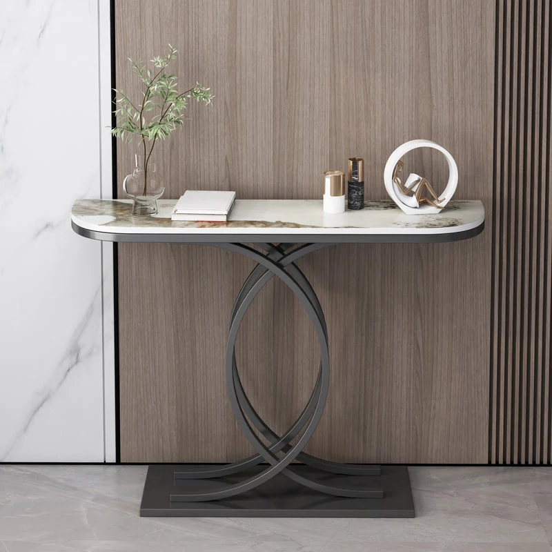 Glam Half Moon Console Table Iron Console Sofa Table for Hall