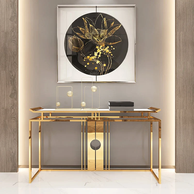 Glam Console Table Marble Accent Table in Gold for Hall , 12 Inch Wide
